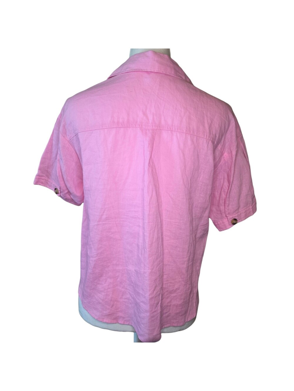 Love Tree Small Pink Linen Blend Button Up Blouse Short Sleeve Coastal Casual - Picture 3 of 9